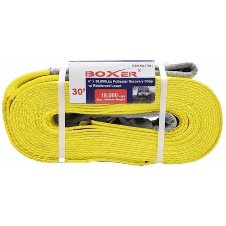 Boxer Tools 4-inch x 30 36000 lbs Polyester Recovery Strap w/Reinforced Loops,  77061
